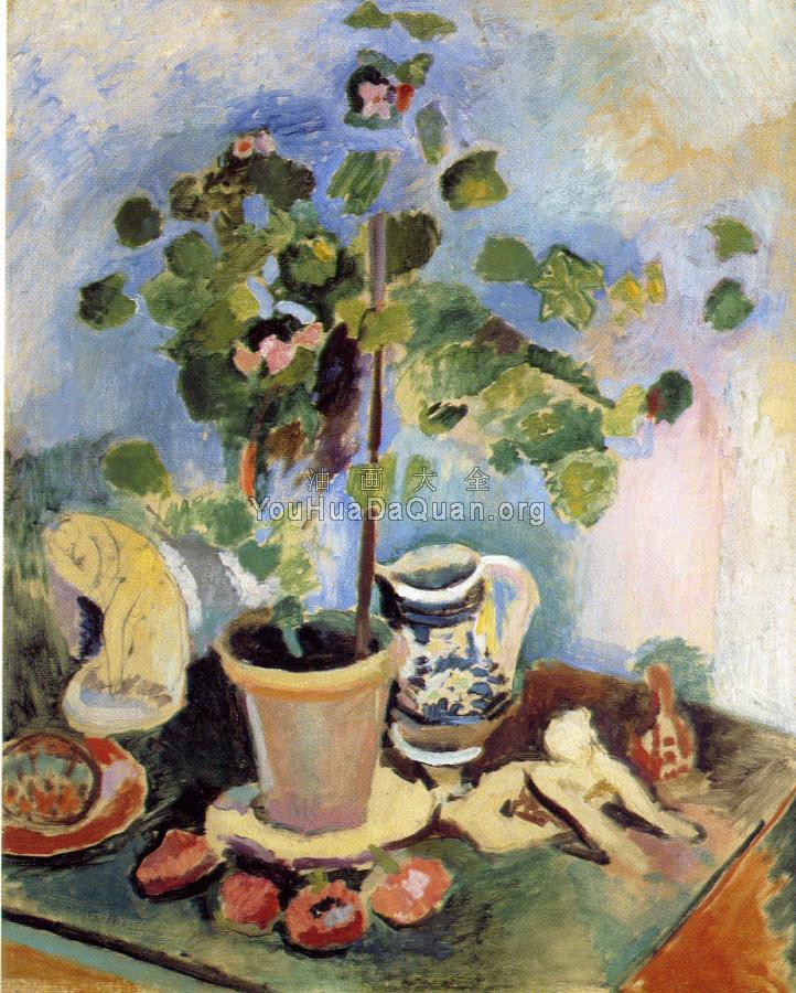 有天竺葵的静物 - 亨利·马蒂斯